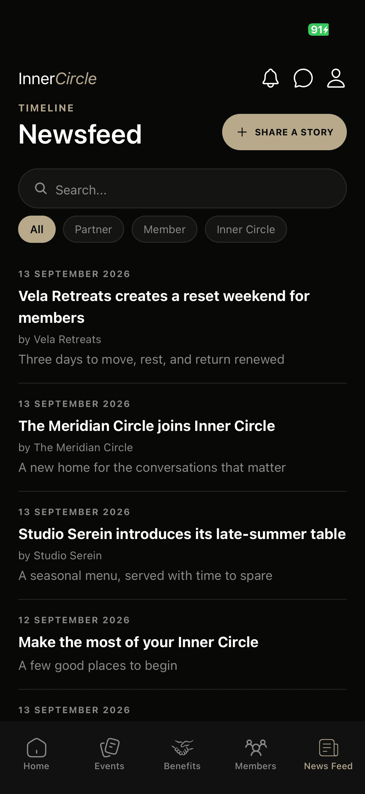 Der Circle App: Newsfeed